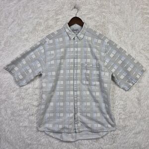 Vtg Tomato Mens XL Gray Plaid Grid Check‎ Hidden Button Up Shirt 90s Y2K Skater